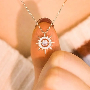 S925 sterling silver sunburst pendant necklace with sparkling center stone and rose gold finish