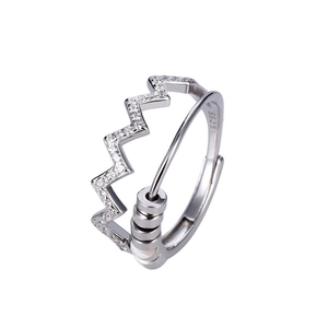 Bague en argent sterling S925 avec perles rotatives et design battement de coeur