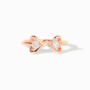 Bague ouverte élégante en argent S925 plaqué or rose avec double cœur et zircons