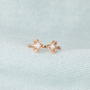 Bague Ouverte Double Cœur en Argent Sterling 925 pour Femmes Mode Minimaliste Strass Incrusté Bague Réglable Bijoux Cadeau