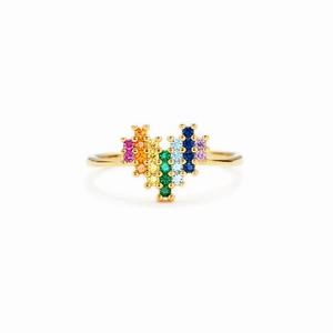 S925 Sterling Silver Rainbow Zirconia Heart Ring For Women Minimalist Fashion Electroplated Gold Heart Finger Ring Jewelry