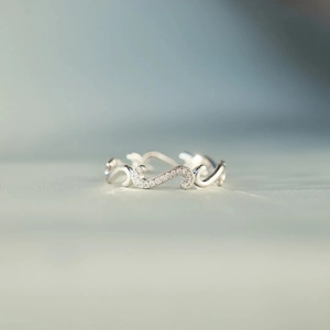Bague Vague en Argent Sterling S925 pour Femmes Minimaliste Avec Zirconia Incrusté Navette Bague Géométrique Bijoux de Mode