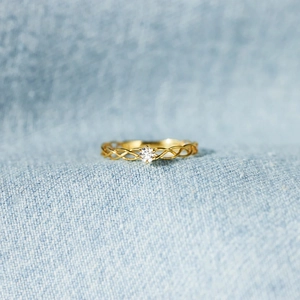 Bague en Argent Sterling S925 en Treillis pour Femme Plaqué Or Tressé Incrusté de Zirconia Bague de Mode Minimaliste