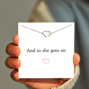S925 sterling silver semicolon heart bracelet with pink zircon on motivational card