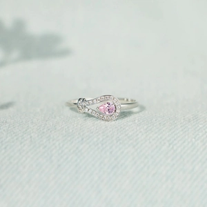 925 Sterling Silver Teardrop Ring For Women Pink Artificial Gemstone Pave Rhinestone Horseshoe Knot Minimalist Fashion Jewelry