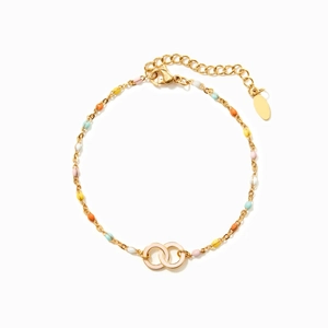 S925 sterling silver colorful enamel beaded double ring bracelet with gold plating