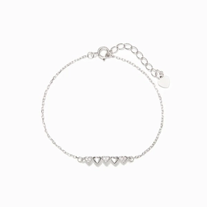 Minimalist S925 sterling silver heart bracelet featuring clear cubic zirconia accents