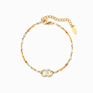 S925 sterling silver chain bracelet with colorful enamel beads and double interlocking rings
