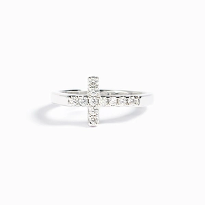 Minimalist S925 sterling silver cross ring featuring sparkling cubic zirconia stones