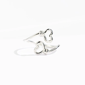 Minimalist S925 sterling silver open adjustable ring featuring double hollow hearts