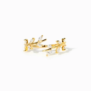 Eleganter s925 Silberblatt-Ring, verstellbar mit Zirkonia-Steinen im Marquise-Schliff