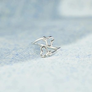 925 Sterling Silver Double Heart Open Ring For Women Adjustable Minimalist Fashion Jewelry Geometric Hollow Finger Ring Gift