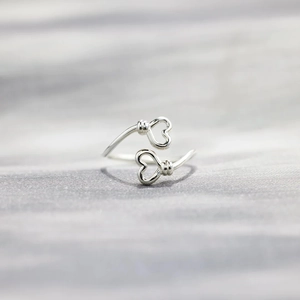 Minimalist S925 sterling silver open ring featuring a stylish double heart design