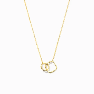 925 Sterling Silver Interlocking Circle Square Pendant Necklace For Women Gold Plated Geometric Clavicle Chain Jewelry Gift