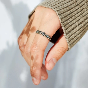 S925 sterling silver colorful gemstone flower ring on model with aesthetic shadows