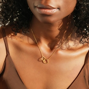 Minimalist S925 sterling silver interlocking circle and square necklace in gold finish