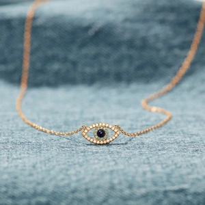 S925 Sterling Silver Evil Eye Pendant Necklace For Women Gold Plated Zirconia Inlay Minimalist Adjustable Link Chain Jewelry