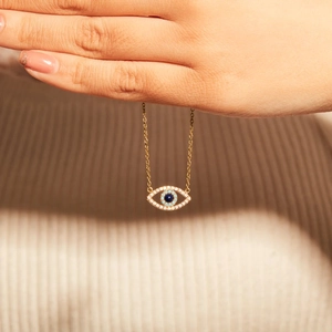 Elegant S925 sterling silver evil eye necklace with blue zircon and gold plating
