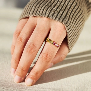 Elegant gold multi-color gemstone ring for women featuring marquise and round cut stones