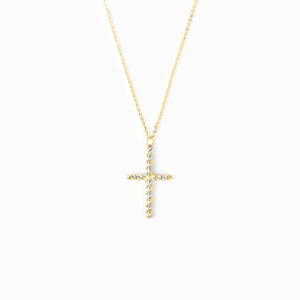 Collier Pendentif Croix en Argent Sterling 925 pour Femme Bicolore Texture de Corde Torsadée Plaque Or Bijoux de Mode