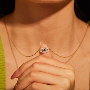 S925 sterling silver evil eye necklace with blue zircon and turquoise pendant for women