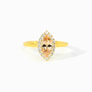 Marquise champagne gemstone s925 ring with halo diamond setting on gold metal band