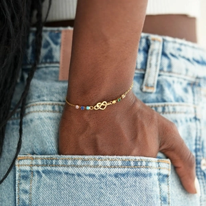 S925 silver 18K gold plated bracelet with knot charm and colorful birthstones