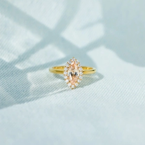 925 Sterling Silver Ring For Women Marquise Cut Champagne Zirconia Halo Design Gold Plated Fashion Finger Ring Wedding Party Jewelry