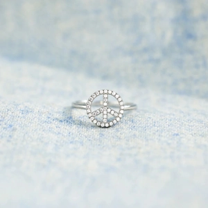 925 Sterling Silver Peace Sign Ring For Women Simple Pave Zirconia Geometric Ring Fashion European Jewelry Gift