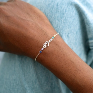 S925 sterling silver heart infinity bracelet with colorful round birthstones for women