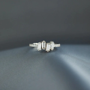 Bague Géométrique Ouverte En Argent Sterling 925 Avec Zircons Taille Baguette Simple Pour Femme Bijoux De Doigt Minimalistes