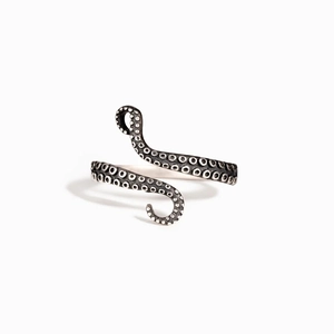 Unique 925 sterling silver octopus tentacle adjustable open ring for women