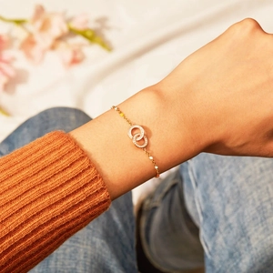S925 sterling silver gold bracelet with interlocking double rings and colorful enamel beads