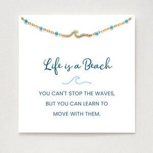 S925 sterling silver wave pendant bracelet with turquoise beads on display card