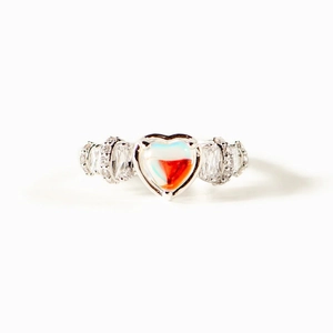 S925 sterling silver ring featuring a colorful heart-shaped zircon with side diamonds
