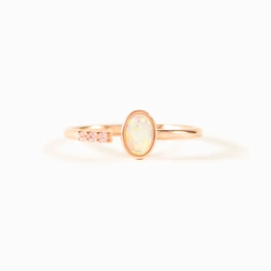 Rose gold adjustable S925 sterling silver ring with oval opal and pink gemstones
