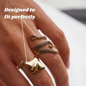 Unique 925 sterling silver golden octopus tentacle open ring with adjustable design