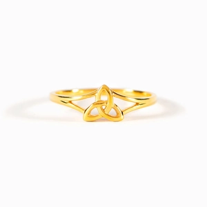 Minimalist S925 sterling silver ring featuring a golden Celtic Triquetra knot symbol