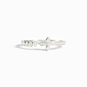 S925 sterling silver cross ring with pavé micro-set cubic zirconia on white background