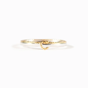 Bague nœud de cœur en argent sterling S925 avec finition tissée bicolore argent et or