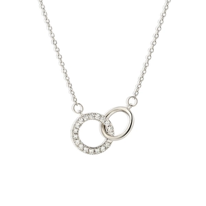 Elegant S925 sterling silver interlocking double circle pendant necklace with pavé stones