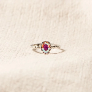 Bague en Argent Sterling 925 avec Strass Irisé pour Femme Anneau Torsadé Vintage Bijoux Géométriques Ouverts Pierre Mystique