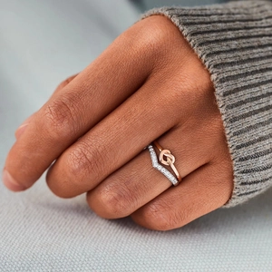 S925 sterling silver chevron zircon ring and rose gold knot stackable rings set