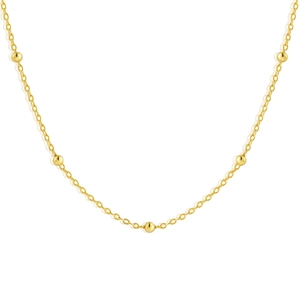 Detailed view of minimalist gold bead chain necklace featuring polished spherical accents