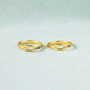 Minimalist S925 sterling silver knot ring with multi-color birthstone inlay in gold finish