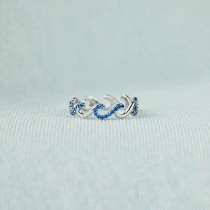 S925 Sterling Silver Blue Zirconia Wave Ring For Women Minimalist Fashion Ocean Theme Inlaid Finger Ring Jewelry Gift