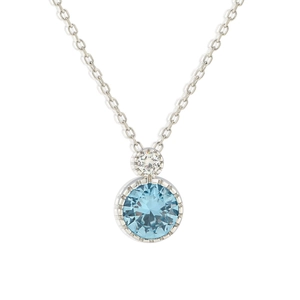 Collier minimaliste en argent S925 avec pendentif en zircon bleu et pierre précieuse blanche