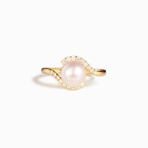 Elegant S925 silver bypass ring with white pearl and sparkling zircon accents