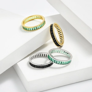 925 Sterling Silver Rectangular Baguette Cut Zirconia Eternity Ring For Women Minimalist Gold Plated Geometric Fashion Ring Jewelry