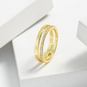 Detail showing S925 hallmark on the inner band of the double layer gold zircon ring